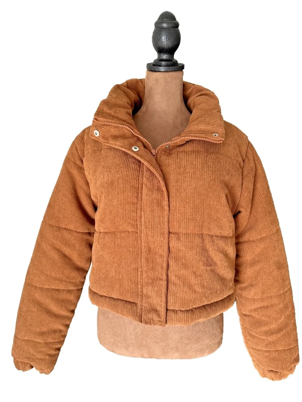 Rust Orange Corduroy Cropped Puffer Jacket Women